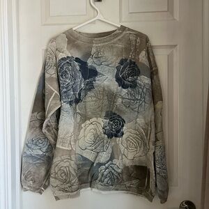 Vintage Floral Crewneck Sweater - Gray and Blue